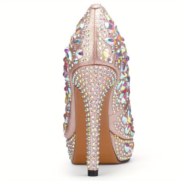 Women's Rhinestone Crystal Stiletto Platform Heels - Picture 4 of 7